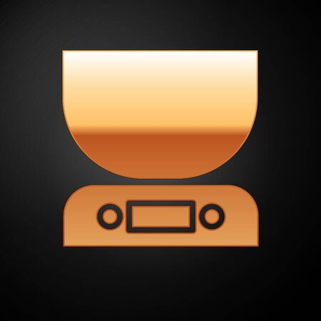 Gold Electronic scales icon isolated on black background. Weight measure equipment. Vector Illustrationのイラスト素材