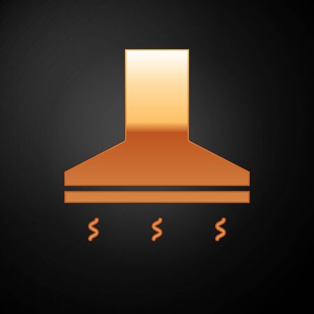 Gold Kitchen extractor fan icon isolated on black background. Cooker hood. Kitchen exhaust. Household appliance. Vector Illustrationのイラスト素材