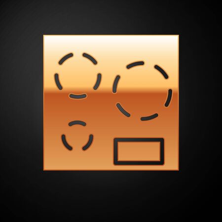 Gold Electric stove icon isolated on black background. Cooktop sign. Hob with four circle burners. Vector Illustrationのイラスト素材