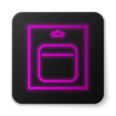 Glowing neon line Battery in pack icon isolated on white background. Lightning bolt symbol. Black square button. Vector Illustrationのイラスト素材