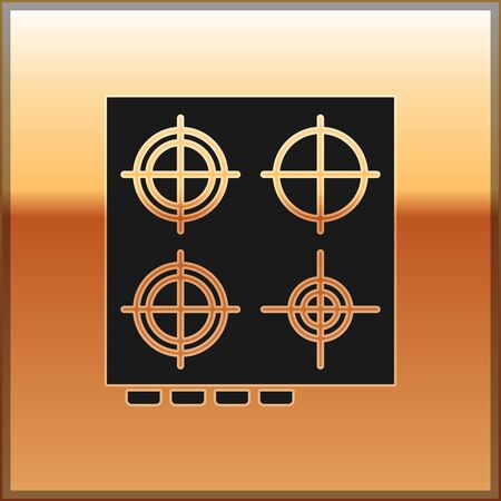 Black Gas stove icon isolated on gold background. Cooktop sign. Hob with four circle burners. Vector Illustrationのイラスト素材