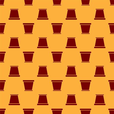 Red Flower pot icon isolated seamless pattern on brown background. Vector Illustrationのイラスト素材