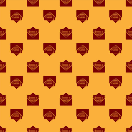 Red Envelope icon isolated seamless pattern on brown background. Email message letter symbol. Vector Illustrationのイラスト素材