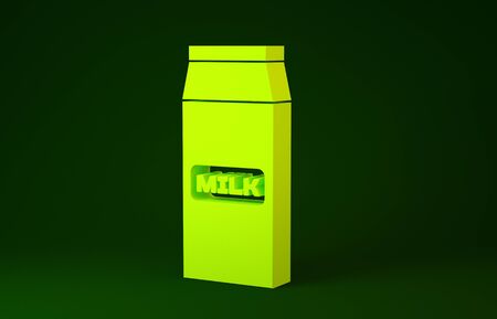 Yellow Paper package for milk icon isolated on green background. Milk packet sign. Minimalism concept. 3d illustration 3D renderの写真素材