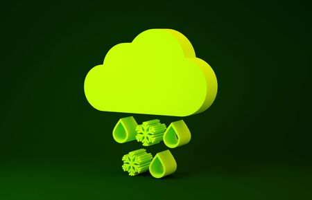 Yellow Cloud with snow and rain icon isolated on green background. Weather icon. Minimalism concept. 3d illustration 3D renderの写真素材