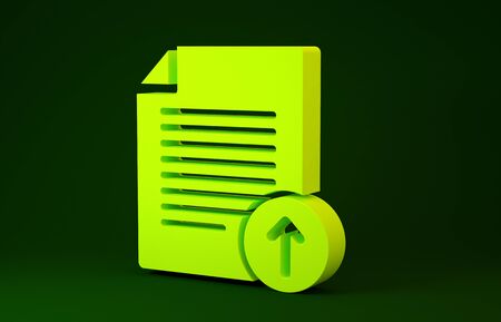 Yellow Upload file icon isolated on green background. File document symbol. Document arrow. Minimalism concept. 3d illustration 3D renderの写真素材