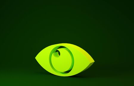 Yellow Eye icon isolated on green background. Minimalism concept. 3d illustration 3D renderの写真素材