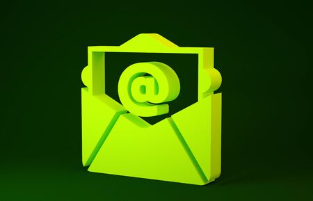 Yellow Mail and e-mail icon isolated on green background. Envelope symbol e-mail. Email message sign. Minimalism concept. 3d illustration 3D renderの写真素材