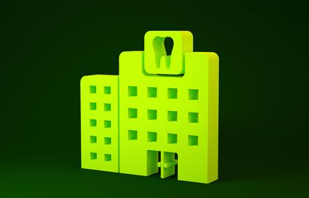 Yellow Dental clinic icon isolated on green background. Dentistry center symbol. Minimalism concept. 3d illustration 3D renderの写真素材