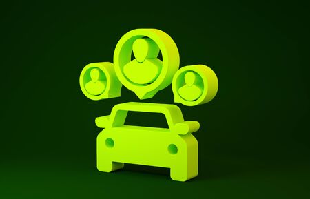 Yellow Car sharing with group of people icon isolated on green background. Carsharing sign. Transport renting service concept. Minimalism concept. 3d illustration 3D renderの写真素材