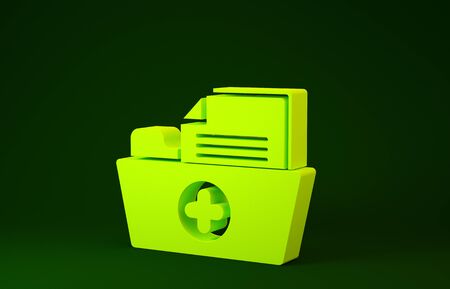 Yellow Medical health record folder for healthcare icon isolated on green background. Patient file icon. Medical history symbol. Minimalism concept. 3d illustration 3D renderの写真素材