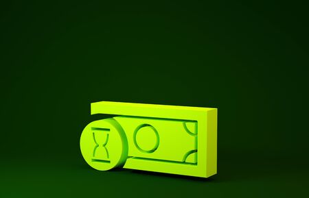 Yellow Fast payments icon isolated on green background. Fast money transfer payment. Financial services, fast loan, time is money, cash back concept. Minimalism concept. 3d illustration 3D renderの写真素材