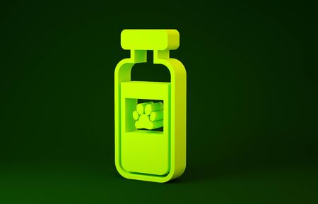 Yellow Pets vial medical icon isolated on green background. Prescription medicine for animal. Minimalism concept. 3d illustration 3D renderの写真素材