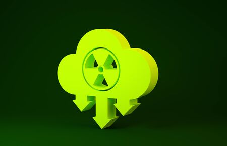 Yellow Acid rain and radioactive cloud icon isolated on green background. Effects of toxic air pollution on the environment. Minimalism concept. 3d illustration 3D renderの写真素材