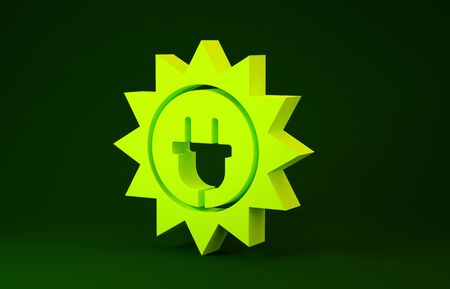 Yellow Solar energy panel icon isolated on green background. Sun and electric plug. Minimalism concept. 3d illustration 3D renderの写真素材