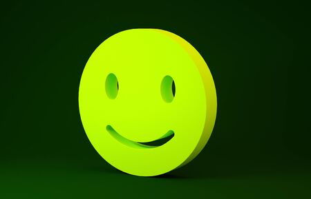 Yellow Smile face icon isolated on green background. Smiling emoticon. Happy smiley chat symbol. Minimalism concept. 3d illustration 3D renderの写真素材