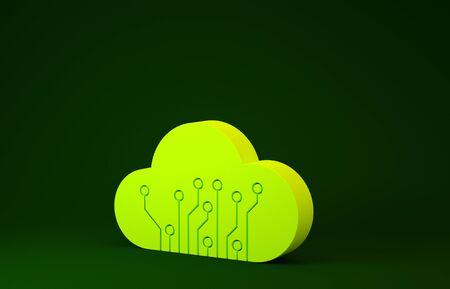 Yellow Internet of things icon isolated on green background. Cloud computing design concept. Digital network connection. Minimalism concept. 3d illustration 3D renderの写真素材