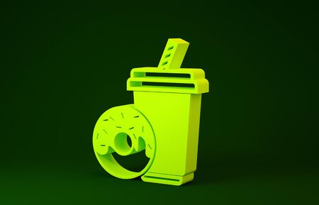 Yellow Soda drink with drinking straw and donut icon isolated on green background. Fast food symbol. Minimalism concept. 3d illustration 3D renderの写真素材