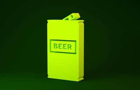 Yellow Beer can icon isolated on green background. Minimalism concept. 3d illustration 3D renderの写真素材