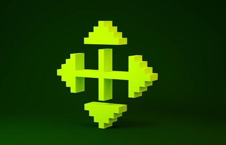 Yellow Pixel arrows in four directions icon isolated on green background. Cursor move sign. Minimalism concept. 3d illustration 3D renderの写真素材