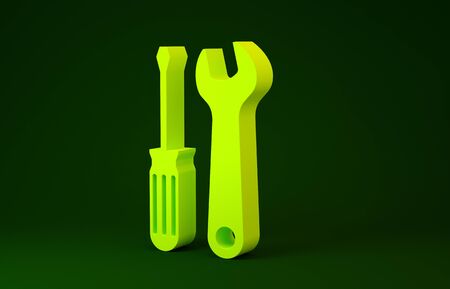 Yellow Screwdriver and wrench tools icon isolated on green background. Service tool symbol. Minimalism concept. 3d illustration 3D renderの写真素材