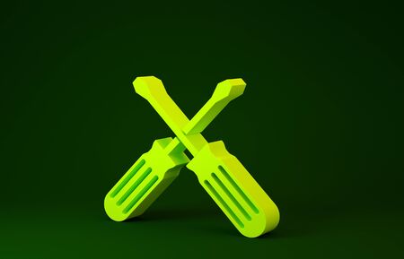 Yellow Crossed screwdrivers icon isolated on green background. Service tool symbol. Minimalism concept. 3d illustration 3D renderの写真素材