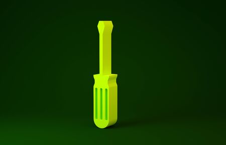 Yellow Screwdriver icon isolated on green background. Service tool symbol. Minimalism concept. 3d illustration 3D renderの写真素材