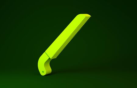 Yellow Garden saw icon isolated on green background. Minimalism concept. 3d illustration 3D renderの写真素材