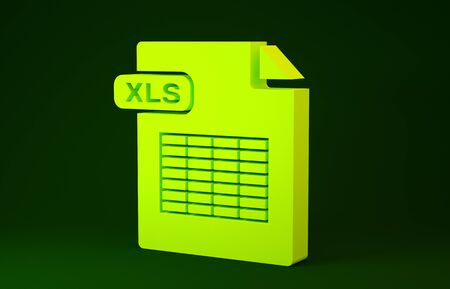 Yellow XLS file document. Download xls button icon isolated on green background. Excel file symbol. Minimalism concept. 3d illustration 3D renderの写真素材