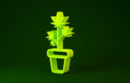 Yellow Medical marijuana or cannabis plant in pot icon isolated on green background. Marijuana growing concept. Hemp potted plant. Minimalism concept. 3d illustration 3D renderの写真素材