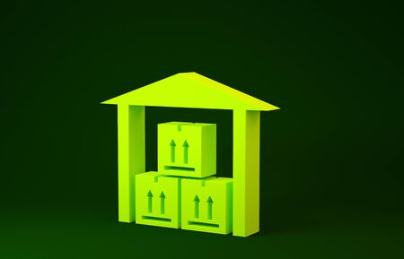 Yellow Warehouse icon isolated on green background. Minimalism concept. 3d illustration 3D renderの写真素材