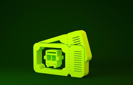 Yellow Bus ticket icon isolated on green background. Public transport ticket. Minimalism concept. 3d illustration 3D renderの写真素材