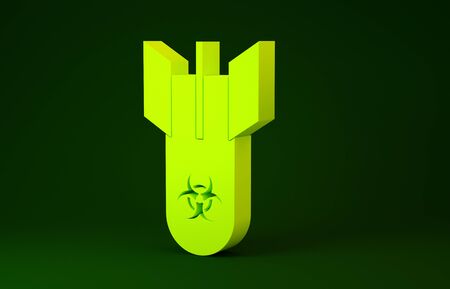 Yellow Biohazard bomb icon isolated on green background. Rocket bomb flies down. Minimalism concept. 3d illustration 3D renderの写真素材