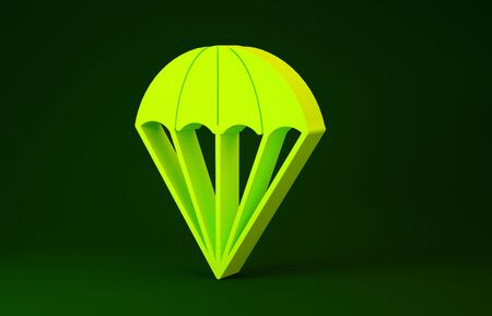 Yellow Parachute icon isolated on green background. Minimalism concept. 3d illustration 3D renderの写真素材