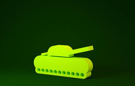 Yellow Military tank icon isolated on green background. Minimalism concept. 3d illustration 3D renderの写真素材