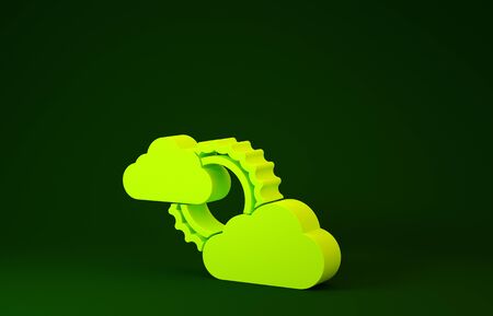 Yellow Sun and cloud weather icon isolated on green background. Minimalism concept. 3d illustration 3D renderの写真素材