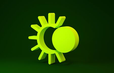 Yellow Eclipse of the sun icon isolated on green background. Total sonar eclipse. Minimalism concept. 3d illustration 3D renderの写真素材