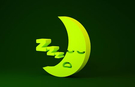 Yellow Moon icon isolated on green background. Cloudy night sign. Sleep dreams symbol. Night or bed time sign. Minimalism concept. 3d illustration 3D renderの写真素材