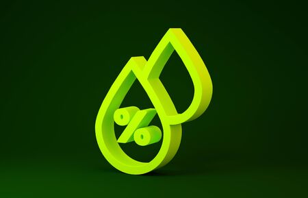 Yellow Water drop percentage icon isolated on green background. Humidity analysis. Minimalism concept. 3d illustration 3D renderの写真素材