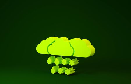 Yellow Cloud with snow and rain icon isolated on green background. Weather icon. Minimalism concept. 3d illustration 3D renderの写真素材