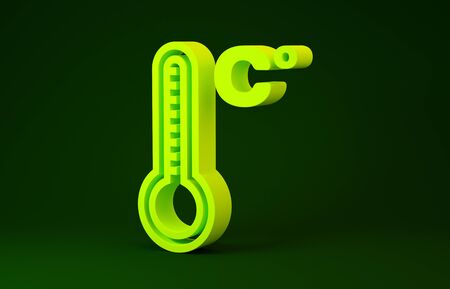 Yellow Meteorology thermometer measuring heat and cold icon isolated on green background. Temperature Celsius. Minimalism concept. 3d illustration 3D renderの写真素材