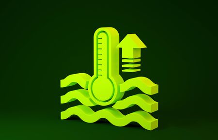 Yellow Water thermometer measuring heat and cold icon isolated on green background. Thermometer equipment showing hot or cold weather. Minimalism concept. 3d illustration 3D renderの写真素材