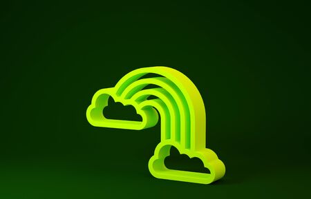 Yellow Rainbow with clouds icon isolated on green background. Minimalism concept. 3d illustration 3D renderの写真素材