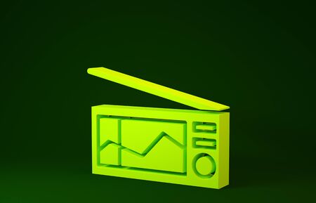 Yellow Radio with antenna icon isolated on green background. Minimalism concept. 3d illustration 3D renderの写真素材