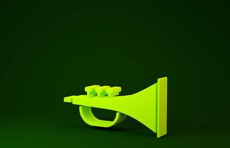 Yellow Musical instrument trumpet icon isolated on green background. Minimalism concept. 3d illustration 3D renderの写真素材