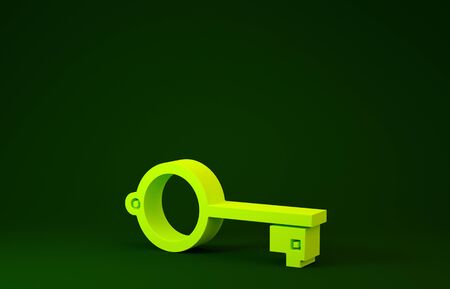 Yellow Ancient key for game icon isolated on green background. Minimalism concept. 3d illustration 3D renderの写真素材