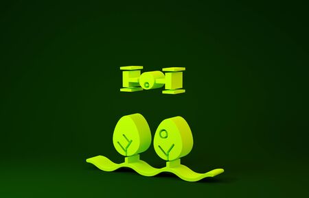 Yellow Smart farm with drone control and tree icon isolated on green background. Innovation technology for agricultural company. Minimalism concept. 3d illustration 3D renderの写真素材
