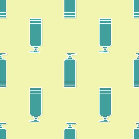 Green Cream or lotion cosmetic tube icon isolated seamless pattern on yellow background. Body care products for men. Vector Illustrationのイラスト素材