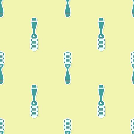 Green Hair dryer icon isolated seamless pattern on yellow background. Hairdryer sign. Hair drying symbol. Blowing hot air. Vector Illustrationのイラスト素材