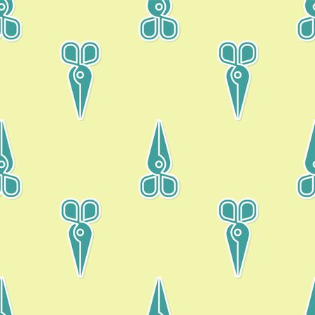 Green Scissors icon isolated seamless pattern on yellow background. Cutting tool sign. Vector Illustrationのイラスト素材